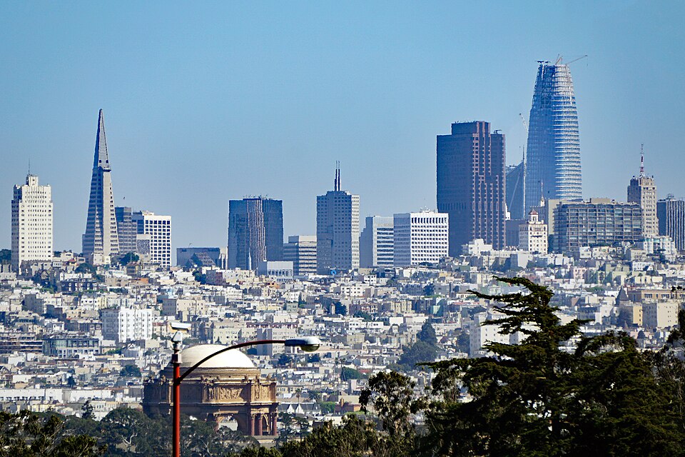 San Francisco skyline from Golden Gate Bridge, 09 2017, USA