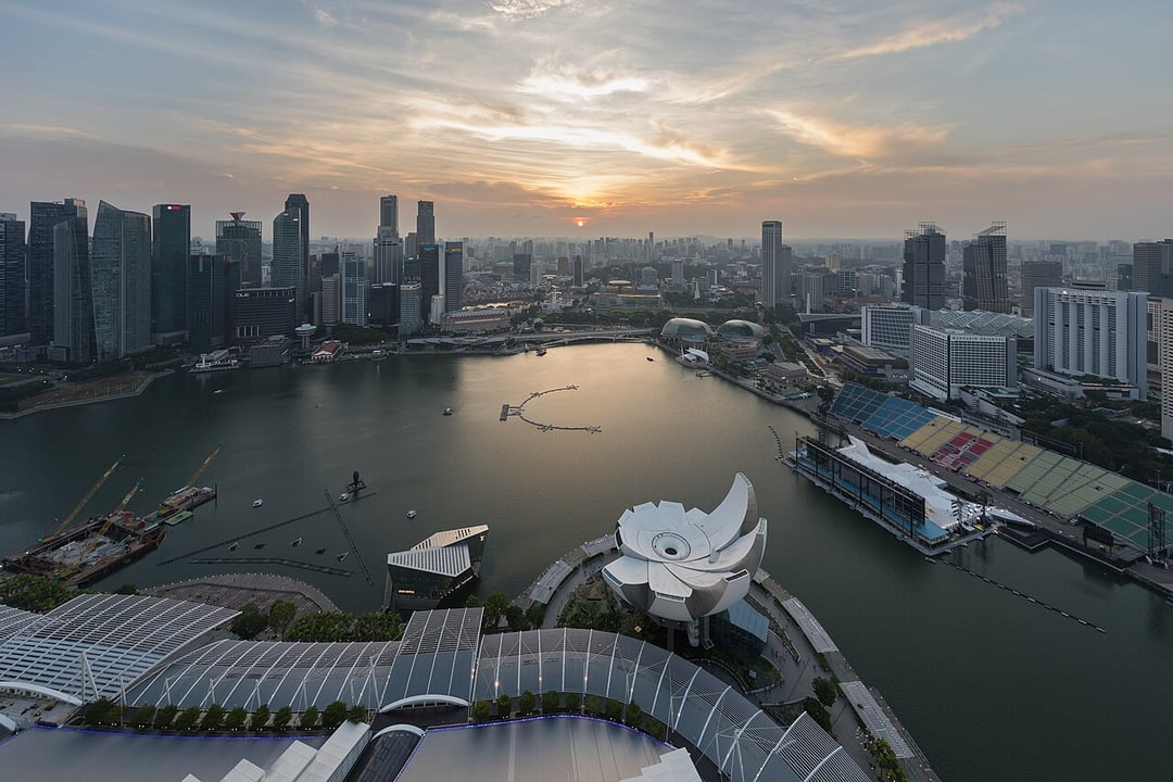 Skylines of the Central Business District, Singapore at sunset, singapur