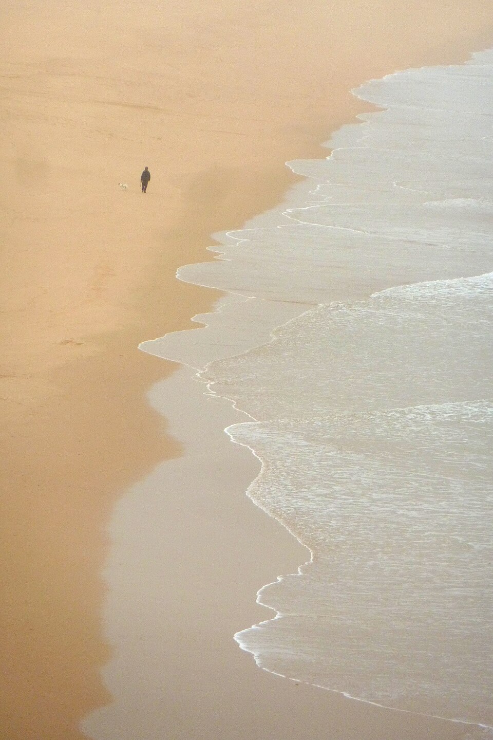 Portugal - Algarve - one person walking on the beach from above