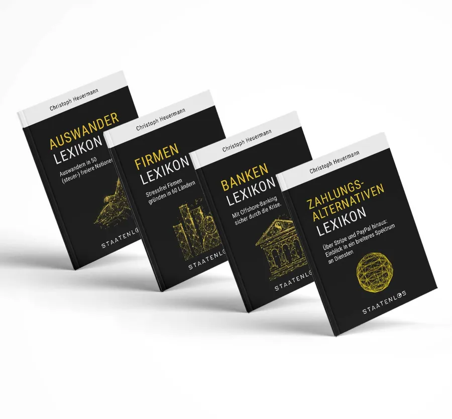 Die vier Lexika von Christoph Heuermann: Auswandern, Firmen, Banken, Zahlungsalternativen